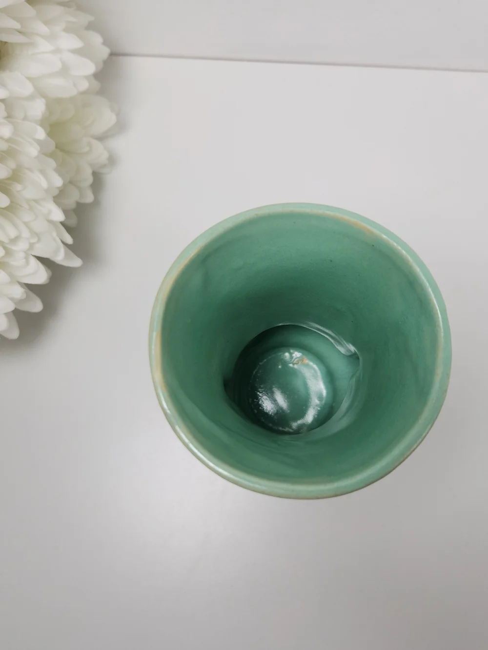 Vintage 1930s Brush-McCoy Pottery Blue Green Art Deco Vase , 6.25